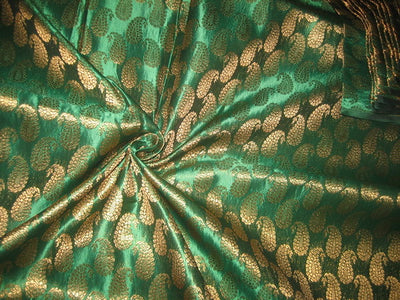 SILK BROCADE FABRIC Green &amp; Metallic Gold 44&quot;