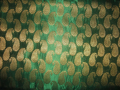 SILK BROCADE FABRIC Green &amp; Metallic Gold 44&quot;