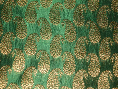 SILK BROCADE FABRIC Green &amp; Metallic Gold 44&quot;