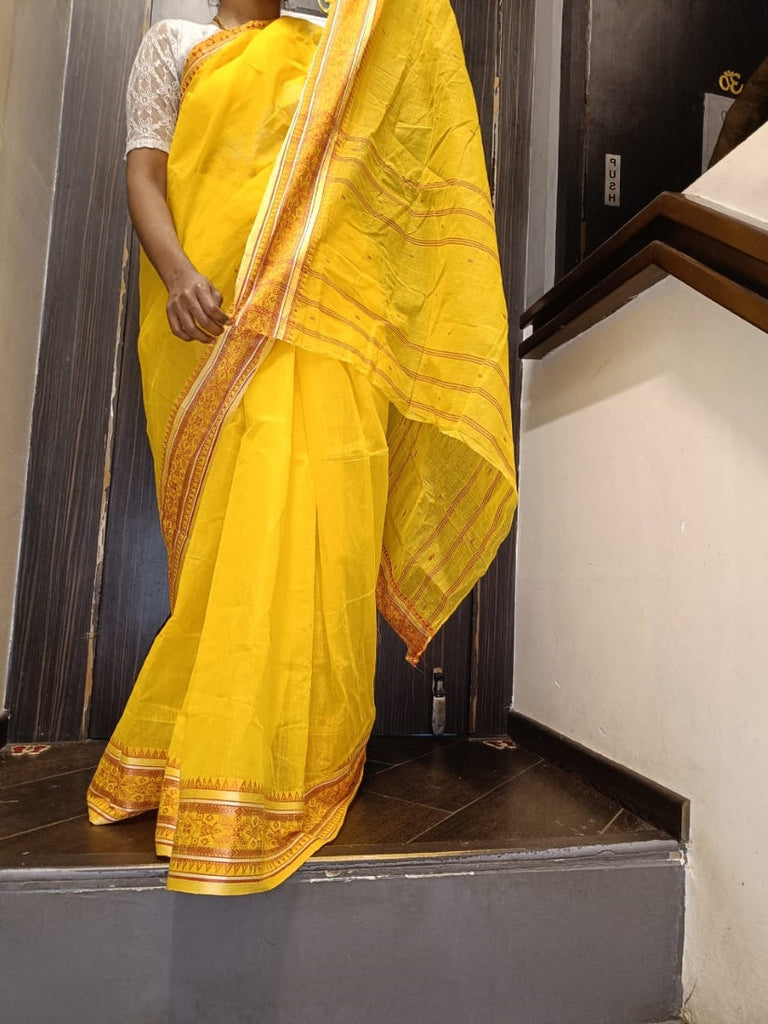Indian beautiful cotton yellow and red Saree