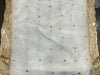 Net Embroidered Fabric Ivory with Gold borders on either side 36" wide