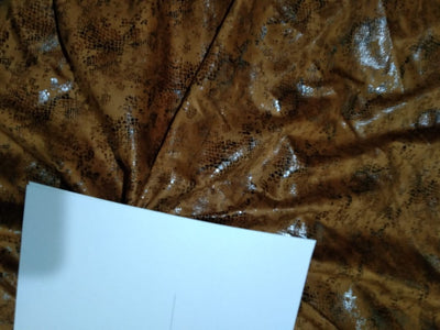 100% Polyester scuba Suede Fabric BROWN colour BRONZE FOIL PRINT 58&quot; wide