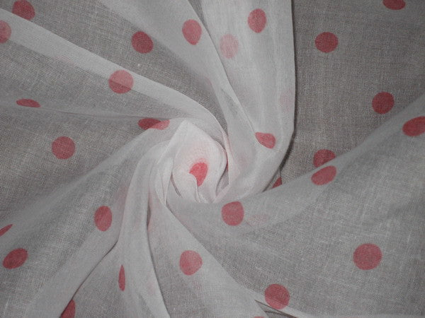 Cotton organdy printed fabric White with PinkishRed Dot 44 inches