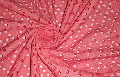 100 % Cotton Eyelet Embroidered Fabric 44" wide available in two colors coral and yellow [12803/12869]