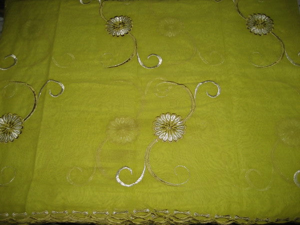 cotton voile fabric~Lime Green with embroidery-5 yards