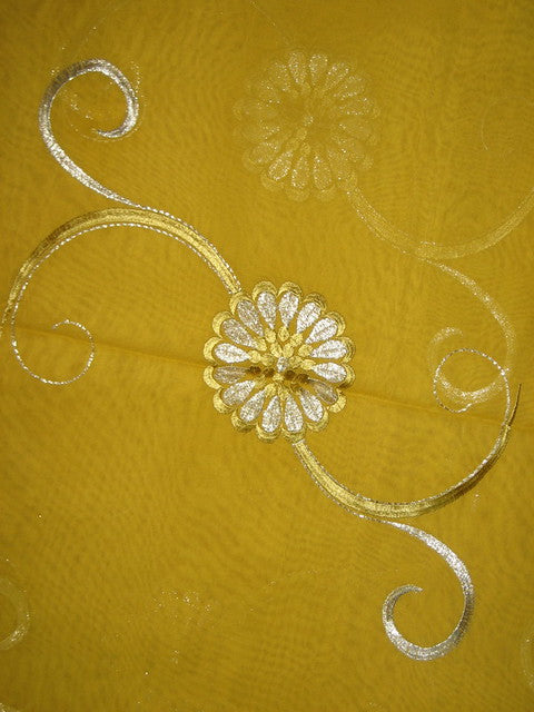 cotton voile fabric~Yellow with embroidery-5 yards