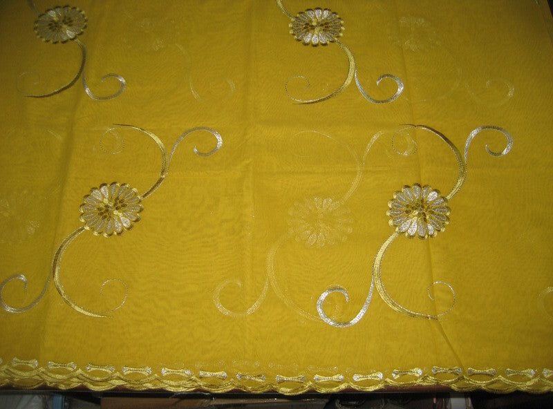 cotton voile fabric~Yellow with embroidery-5 yards