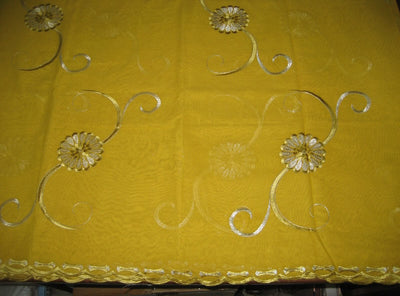 cotton voile fabric~Yellow with embroidery-5 yards