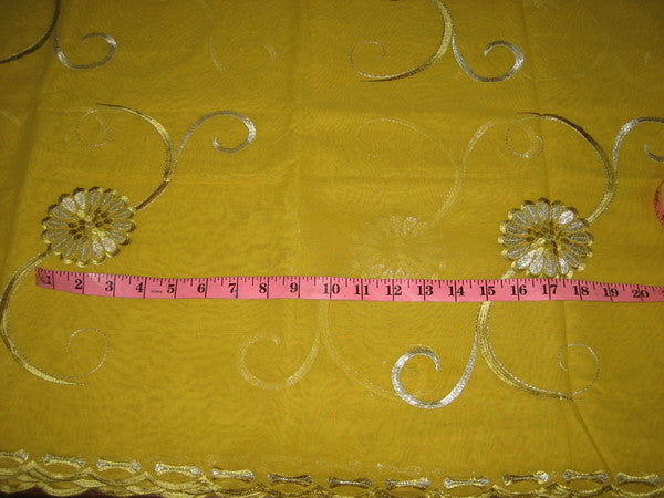 cotton voile fabric~Yellow with embroidery-5 yards