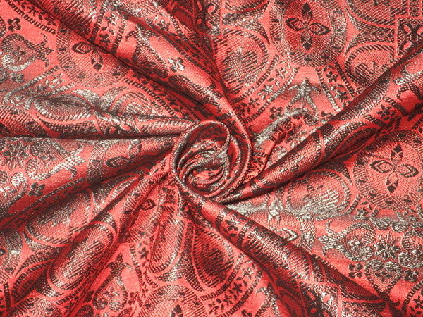 Silk Brocade Vestment Fabric Red &amp; Black BRO137[1]