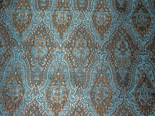 SILK BROCADE FABRIC Blue, Brown & Black colour 44&quot; wide BRO135[6]