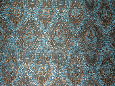 SILK BROCADE FABRIC Blue, Brown & Black colour 44&quot; wide BRO135[6]