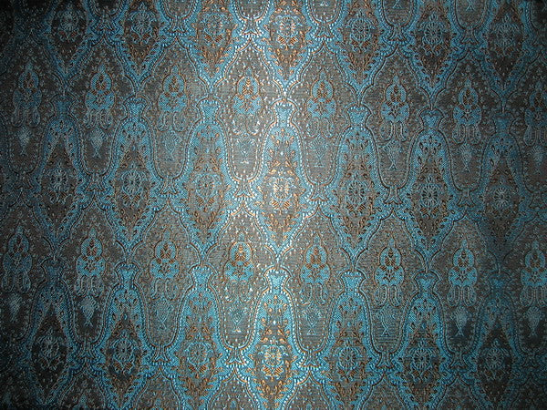 SILK BROCADE FABRIC Blue, Brown & Black colour 44&quot; wide BRO135[6]