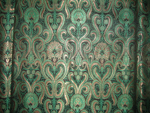 Heavy Pure Silk Brocade Fabric Green, Bronze &amp; Black BRO139[3]