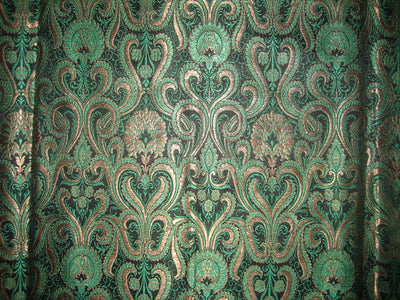 Heavy Pure Silk Brocade Fabric Green, Bronze &amp; Black BRO139[3]