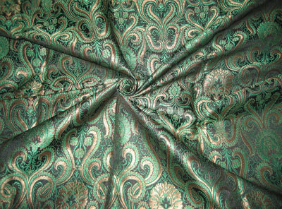 Heavy Pure Silk Brocade Fabric Green, Bronze &amp; Black BRO139[3]