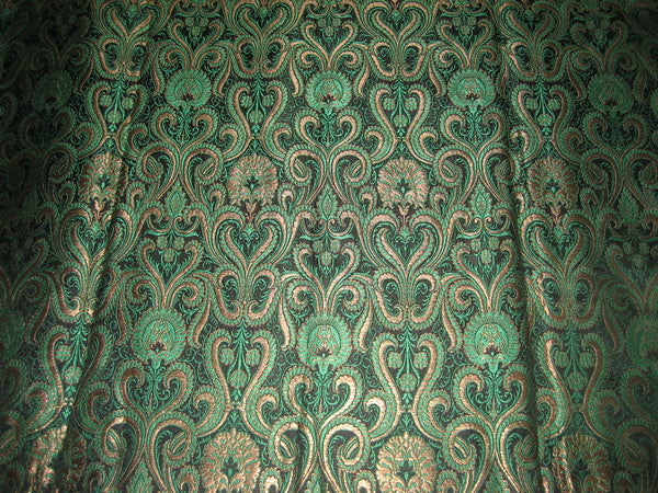 Heavy Pure Silk Brocade Fabric Green, Bronze &amp; Black BRO139[3]