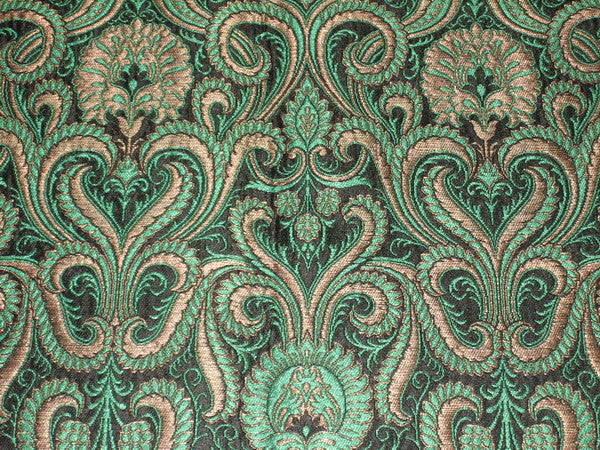 Heavy Pure Silk Brocade Fabric Green, Bronze &amp; Black BRO139[3]