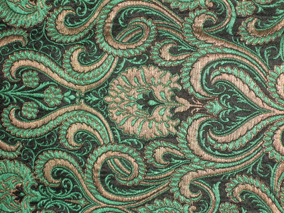Heavy Pure Silk Brocade Fabric Green, Bronze &amp; Black BRO139[3]