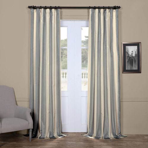 100% Pure Silk Taffeta Fabric Blueish Grey &Cream colour stripes 54" wide Taf#S46