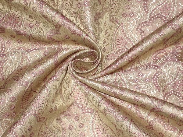 SILK BROCADE FABRIC Pink &amp; Light Gold 44" wide BRO140[2]