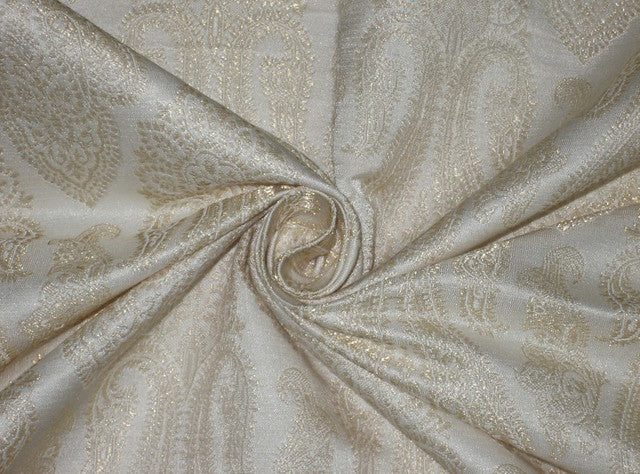 Silk Brocade Fabric Metallic Gold &amp; Ivory 44" wide BRO143[1]