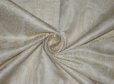 Silk Brocade Fabric Metallic Gold &amp; Ivory 44" wide BRO143[1]