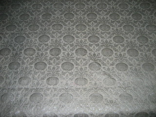 Silk Brocade Fabric Metallic Silver &amp; Ivory color 44" wide BRO145[1]