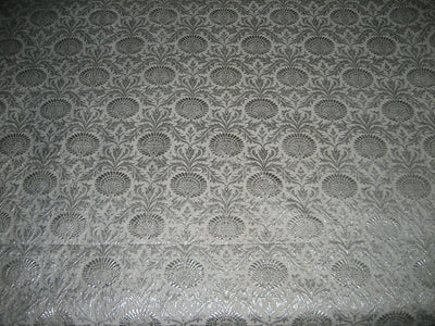 Silk Brocade Fabric Metallic Silver &amp; Ivory color 44" wide BRO145[1]
