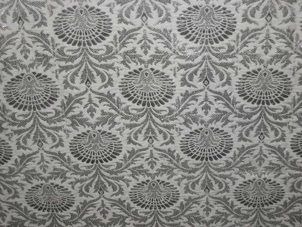 Silk Brocade Fabric Metallic Silver &amp; Ivory color 44" wide BRO145[1]