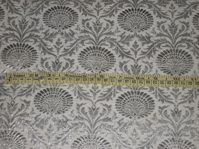 Silk Brocade Fabric Metallic Silver &amp; Ivory color 44" wide BRO145[1]