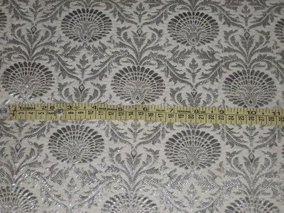 Silk Brocade Fabric Metallic Silver &amp; Ivory color 44" wide BRO145[1]