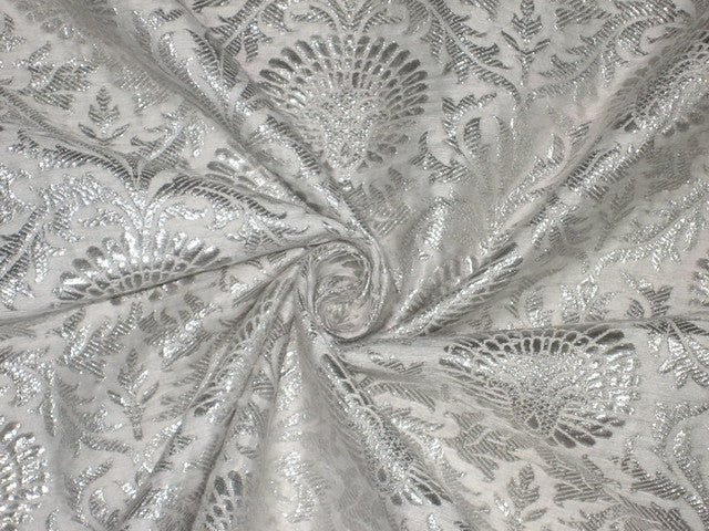 Silk Brocade Fabric Metallic Silver &amp; Ivory color 44" wide BRO145[1]