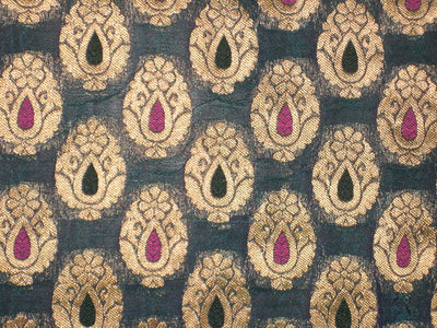 Silk Brocade Fabric Peacock Green &amp; Metallic Gold BRO147[4]