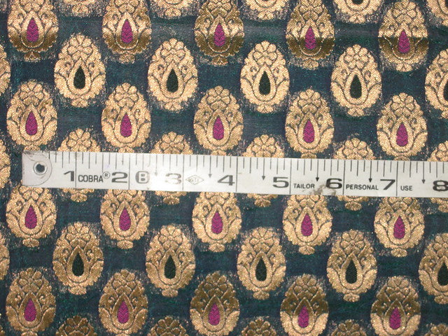 Silk Brocade Fabric Peacock Green &amp; Metallic Gold BRO147[4]