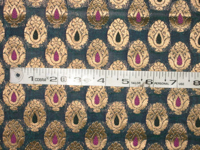 Silk Brocade Fabric Peacock Green &amp; Metallic Gold BRO147[4]