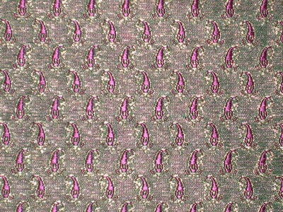 Silk Brocade Fabric Green with Purple paisleys &amp; Metallic Gold 44" wide BRO147[3]