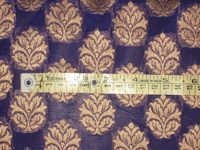 Silk Brocade Fabric Blue &amp; Antique Metallic Gold semi sheer BRO146[1]