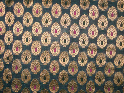 Silk Brocade Fabric Peacock Green &amp; Metallic Gold BRO147[4]
