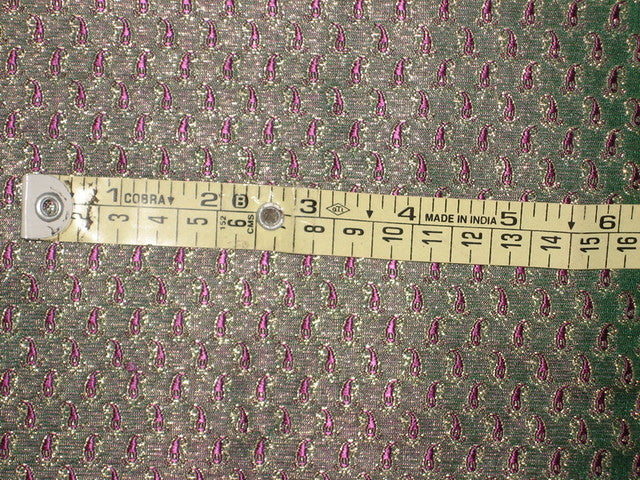 Silk Brocade Fabric Green with Purple paisleys &amp; Metallic Gold 44" wide BRO147[3]
