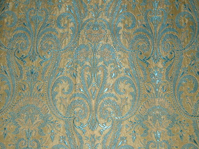 Silk Brocade Fabric Gold,Blue & Metallic Gold color 44" wide BRO149[5]