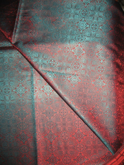 Silk Brocade Vestment Fabric Green &amp; Orangeish Red BRO151[1]