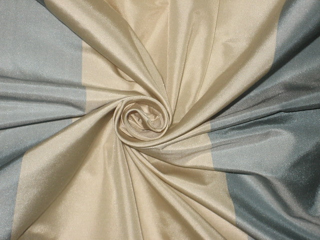 100% Pure Silk Taffeta Fabric Blueish Grey &Cream colour stripes 54" wide Taf#S46