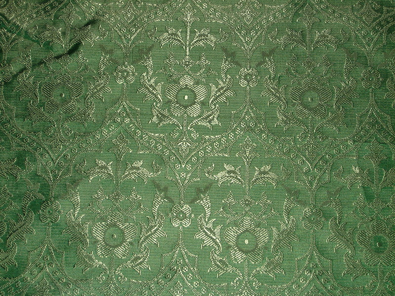 SILK BROCADE FABRIC Emerald Green colour 44&quot; Vestment design