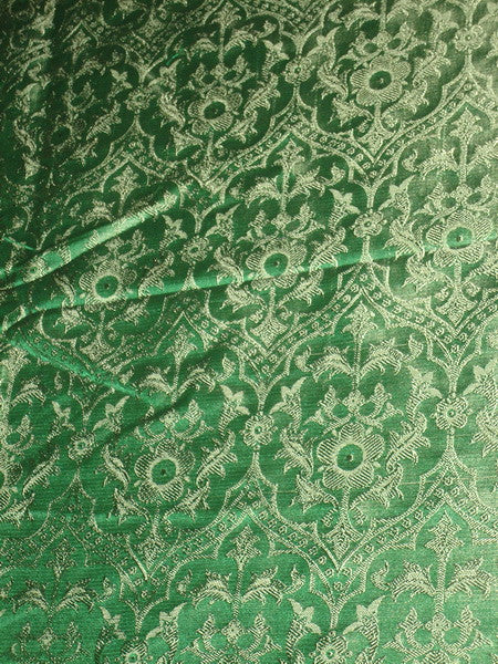 SILK BROCADE FABRIC Emerald Green colour 44&quot; Vestment design