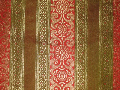 100% Silk Brocade Fabric Red,Green &Metallic Gold colour 44" wide BRO184[6]