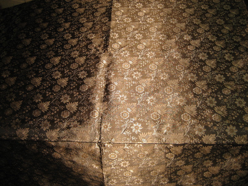 Silk Brocade Fabric Black,Brown &amp; Gold 44&quot;