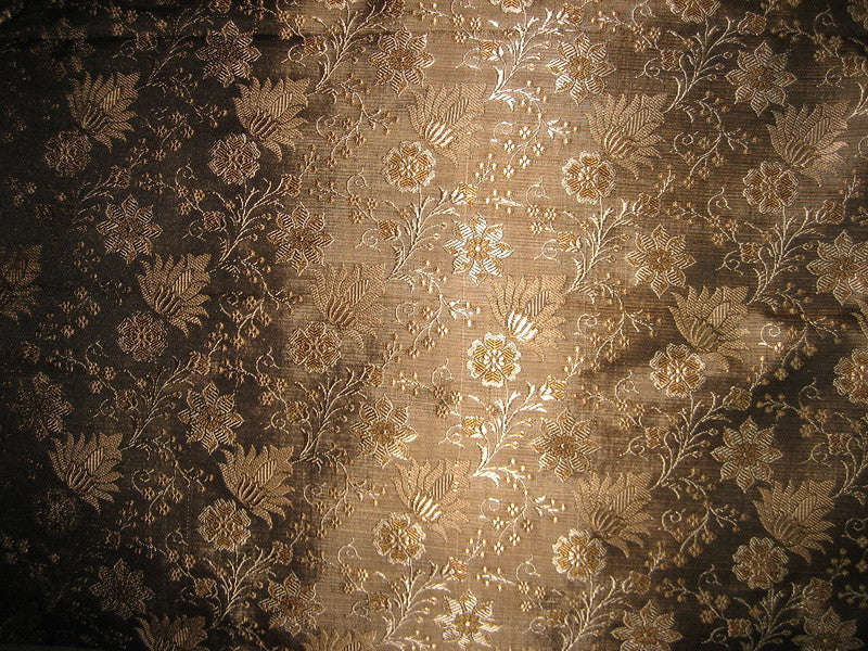 Silk Brocade Fabric Black,Brown &amp; Gold 44&quot;