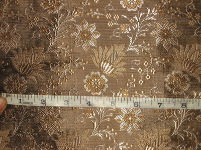 Silk Brocade Fabric Black,Brown &amp; Gold 44&quot;