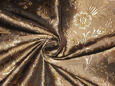 Silk Brocade Fabric Black,Brown &amp; Gold 44&quot;